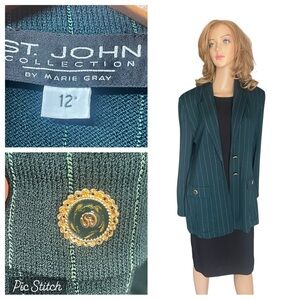 St john Collection green striped knit blazer/jacket size 12